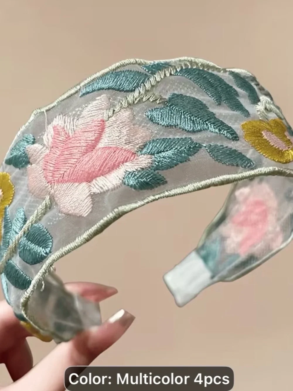 Embroidered Ethnic style Floral Padded Headband - Multicolor